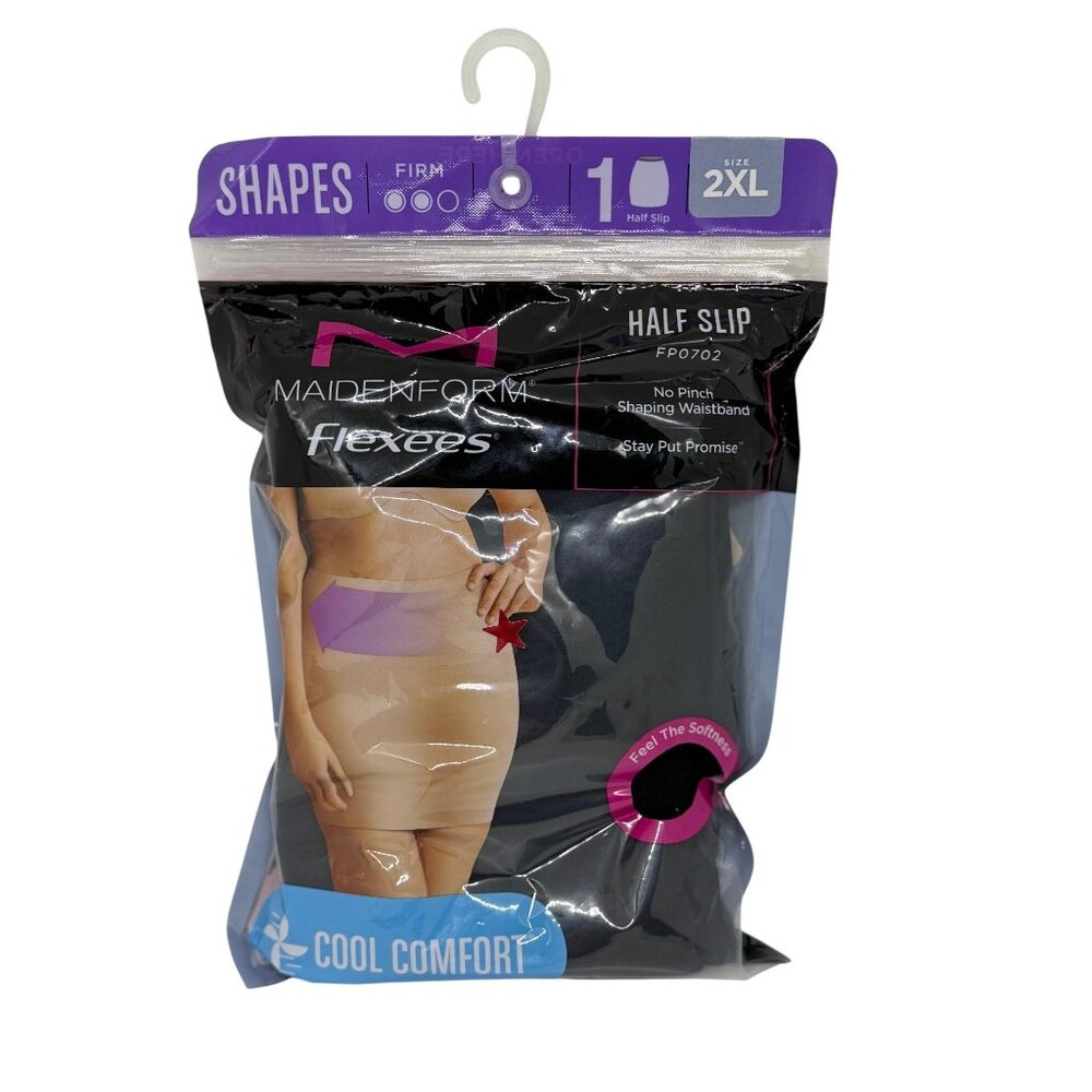 NWT Maidenform Flexees Half Slip FP0702 2XL Black Firm Control Shaping Waistband